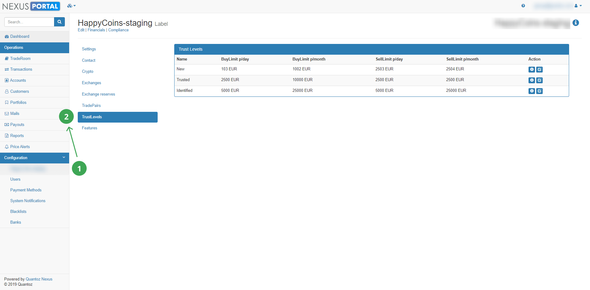 Trust levels settings